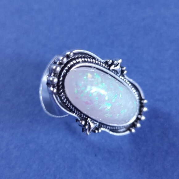 Vintage-Inspired Bohemian Sterling Silver Opal Ring CUSHION - Picture 6 of 6
